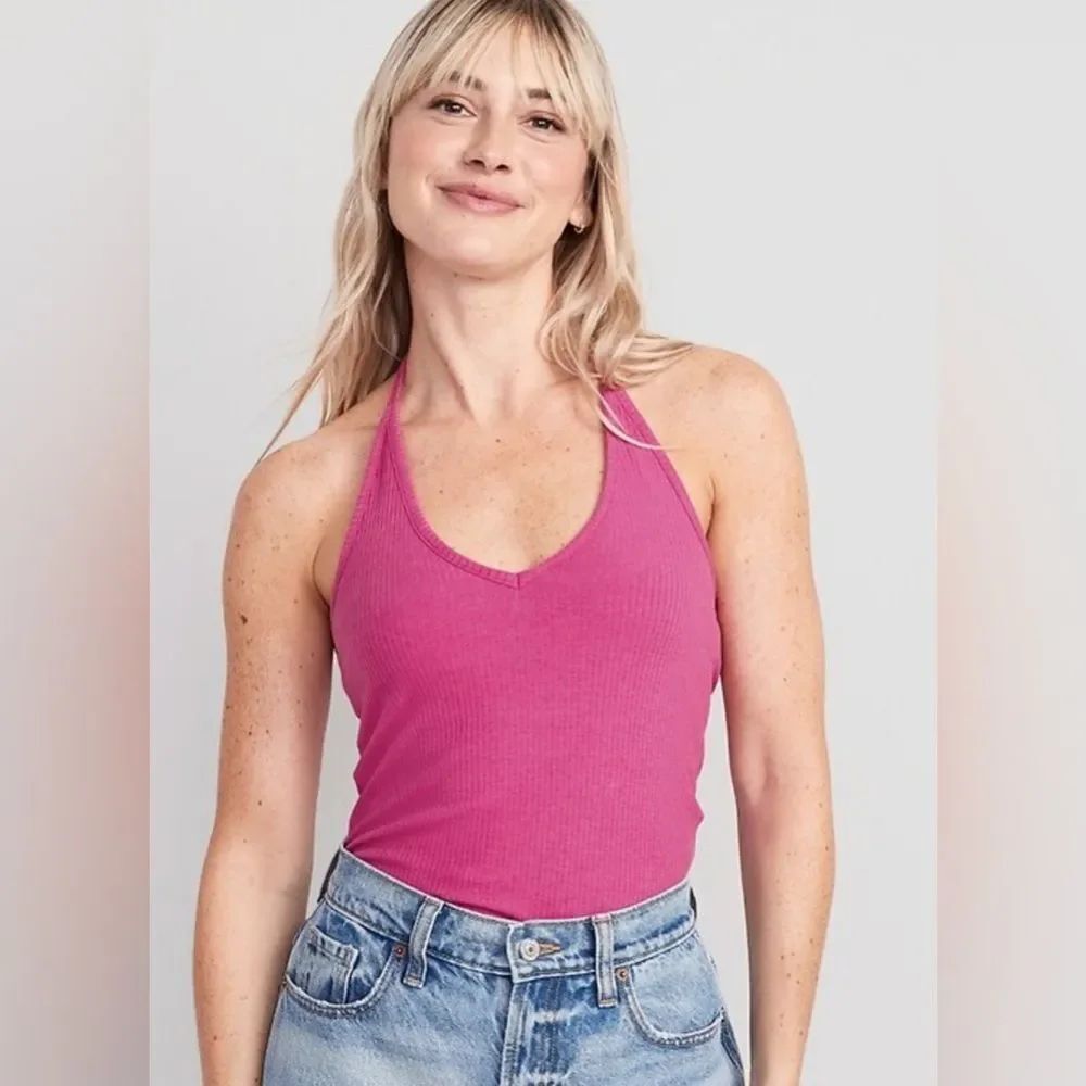 NWT SZ XL OLD NAVY CLASSIC RIBBED HALTER TANK - HOT PINK